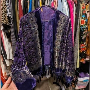 Vintage Royal Purple Velvet and Sheer Cardigan with beads, tassels and sequins